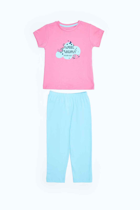 Redtag-Girls-Pink-Placement-Print-Top-With-Lilac-Solid-Pyjama-Category:Pyjama-Sets,-Colour:Assorted,-Deals:2-FOR-49,-Deals:New-In,-Filter:Infant-Girls-(3-to-24-Mths),-ING-Pyjama-Sets,-MQN,-New-In-ING-APL,-Non-Sale,-S23B,-Section:Girls-(0-to-14Yrs)-Infant-Girls-3 to 24 Months