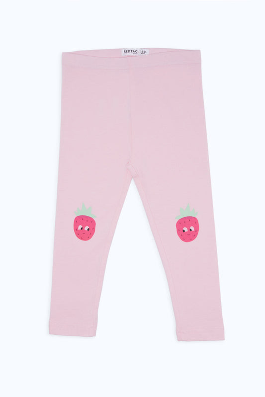 Redtag-Girls-Pink-Strawberry-Print-Legging-Category:Leggings,-Colour:Apricot,-Deals:New-In,-Filter:Infant-Girls-(3-to-24-Mths),-H1:KWR,-H2:ING,-H3:TRS,-H4:LEG,-ING-Leggings,-New-In-ING-APL,-Non-Sale,-S23C,-Season:S23C,-Section:Girls-(0-to-14Yrs)-Infant-Girls-3 to 24 Months