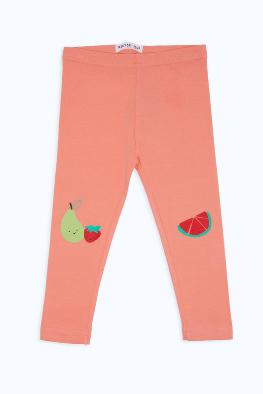 Redtag-Girls-Coral-Fruit-Print-Legging-Category:Leggings,-Colour:Orange,-Deals:New-In,-Filter:Infant-Girls-(3-to-24-Mths),-H1:KWR,-H2:ING,-H3:TRS,-H4:LEG,-ING-Leggings,-New-In-ING-APL,-Non-Sale,-S23C,-Season:S23C,-Section:Girls-(0-to-14Yrs)-Infant-Girls-3 to 24 Months